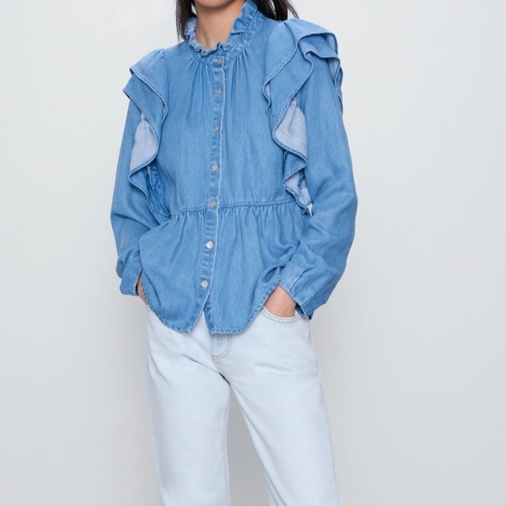 Zara denim ruffle top